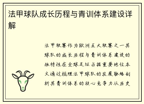 法甲球队成长历程与青训体系建设详解